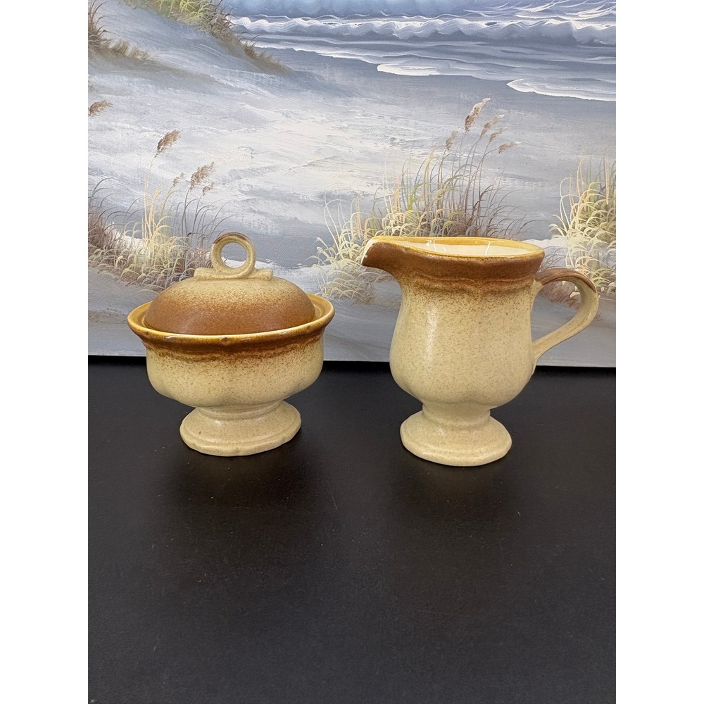 Mikasa Whole Wheat Creamer Sugar with Lid Set E8000 Excellent